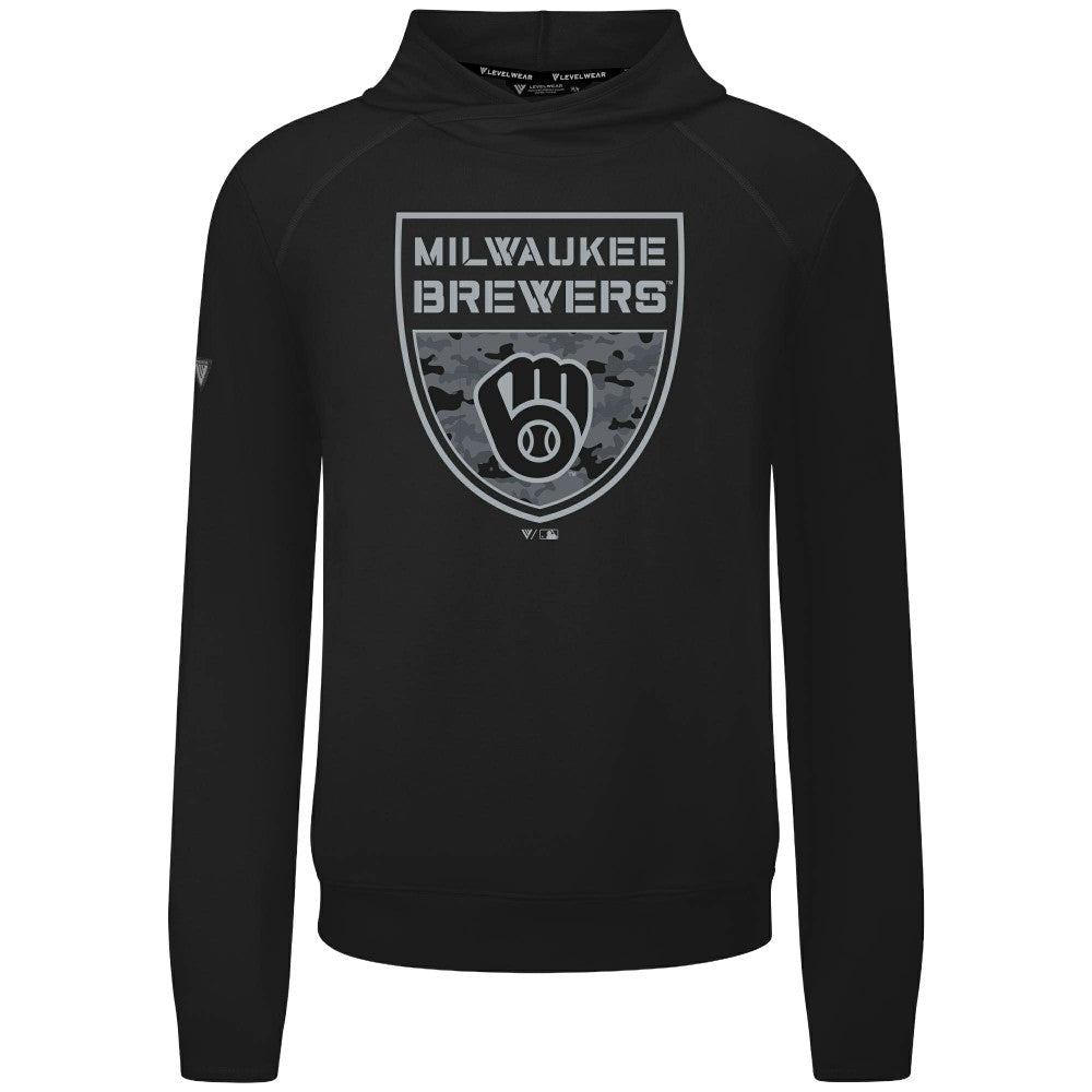 Milwaukee Brewers Levelwear Mandate Buckler Tri-Blend Pullover Hoodie - Black Hoodies
