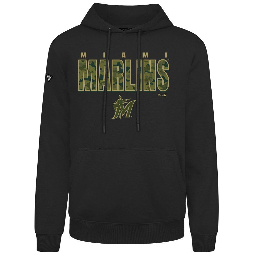 Miami Marlins Levelwear Podium Protect Pullover Hoodie - Black Hoodies