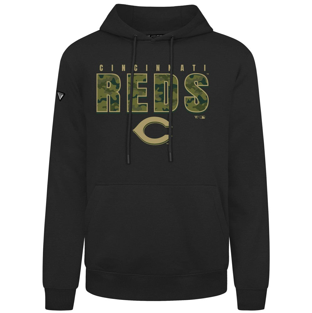 Cincinnati Reds Levelwear Podium Protect Pullover Hoodie - Black Hoodies