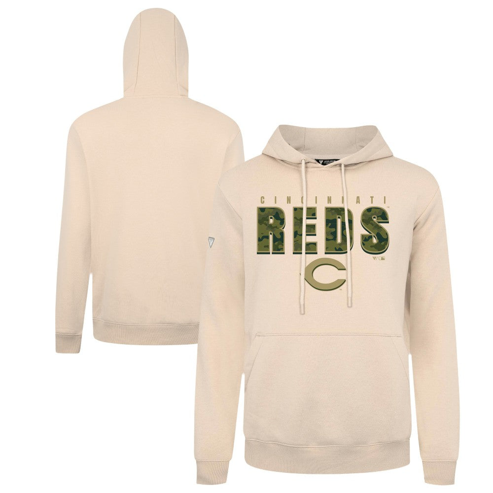 Cincinnati Reds Levelwear Podium Protect Pullover Hoodie - Khaki Hoodies