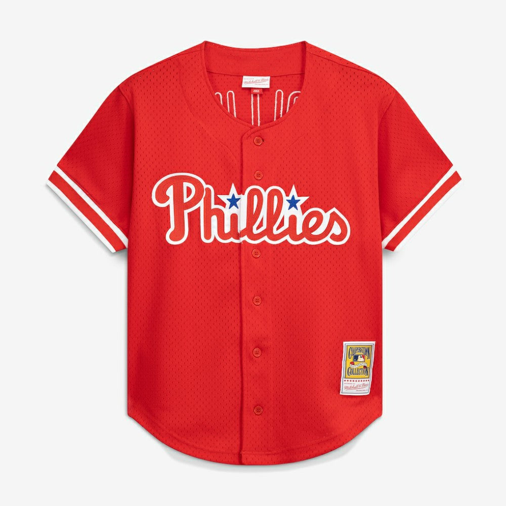 Jimmy Rollins Philadelphia Phillies Mitchell & Ness Cooperstown Mesh Batting Practice Button-Up Jersey - Red Jerseys