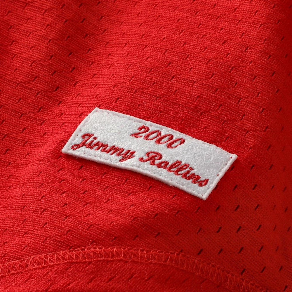 Jimmy Rollins Philadelphia Phillies Mitchell & Ness Cooperstown Mesh Batting Practice Button-Up Jersey - Red Jerseys