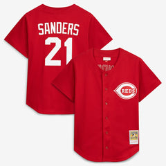 Deion Sanders Cincinnati Reds Mitchell & Ness Cooperstown Mesh Batting Practice Button-Up Jersey - Red Jerseys