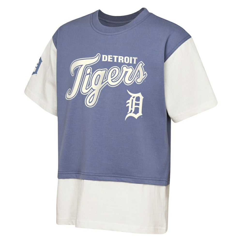 Detroit Tigers Outerstuff Youth Ultimate Pastels Premium Double Run T-Shirt - Navy/Cream T-shirts