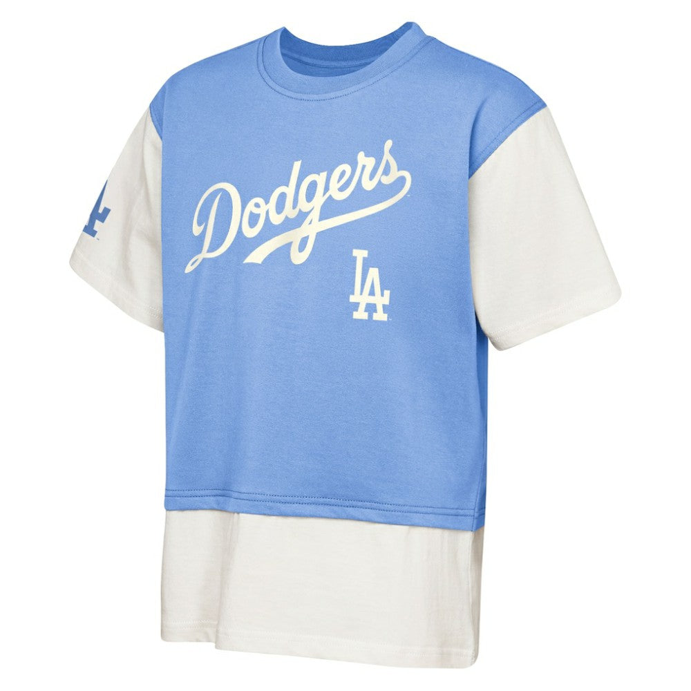 Los Angeles Dodgers Outerstuff Youth Ultimate Pastels Premium Double Run T-Shirt - Royal/Cream T-shirts