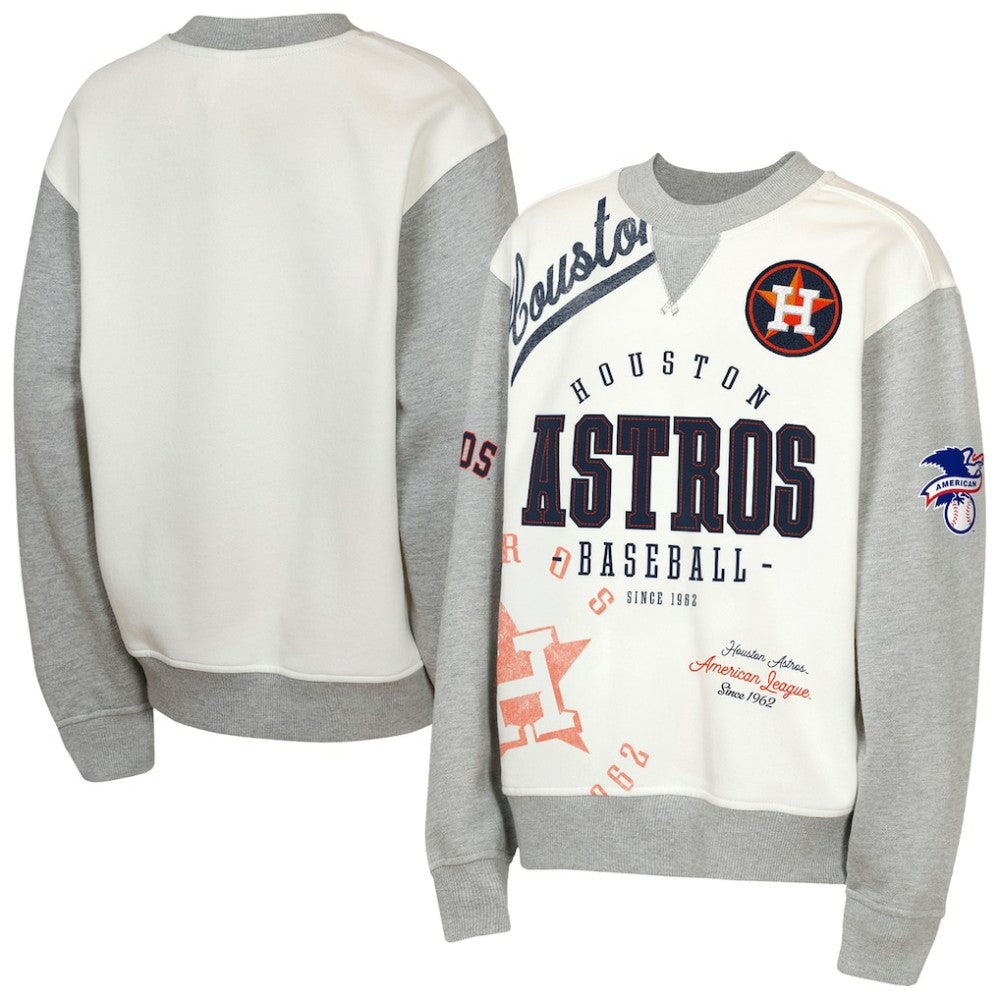 Houston Astros Outerstuff Youth Big League Power Hit Fleece Sweatshirt - Cream/Gray Sweatshirts