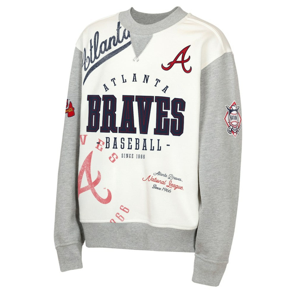 Atlanta Braves Outerstuff Youth Big League Power Hit Fleece Sweatshirt - Cream/Gray Sweatshirts