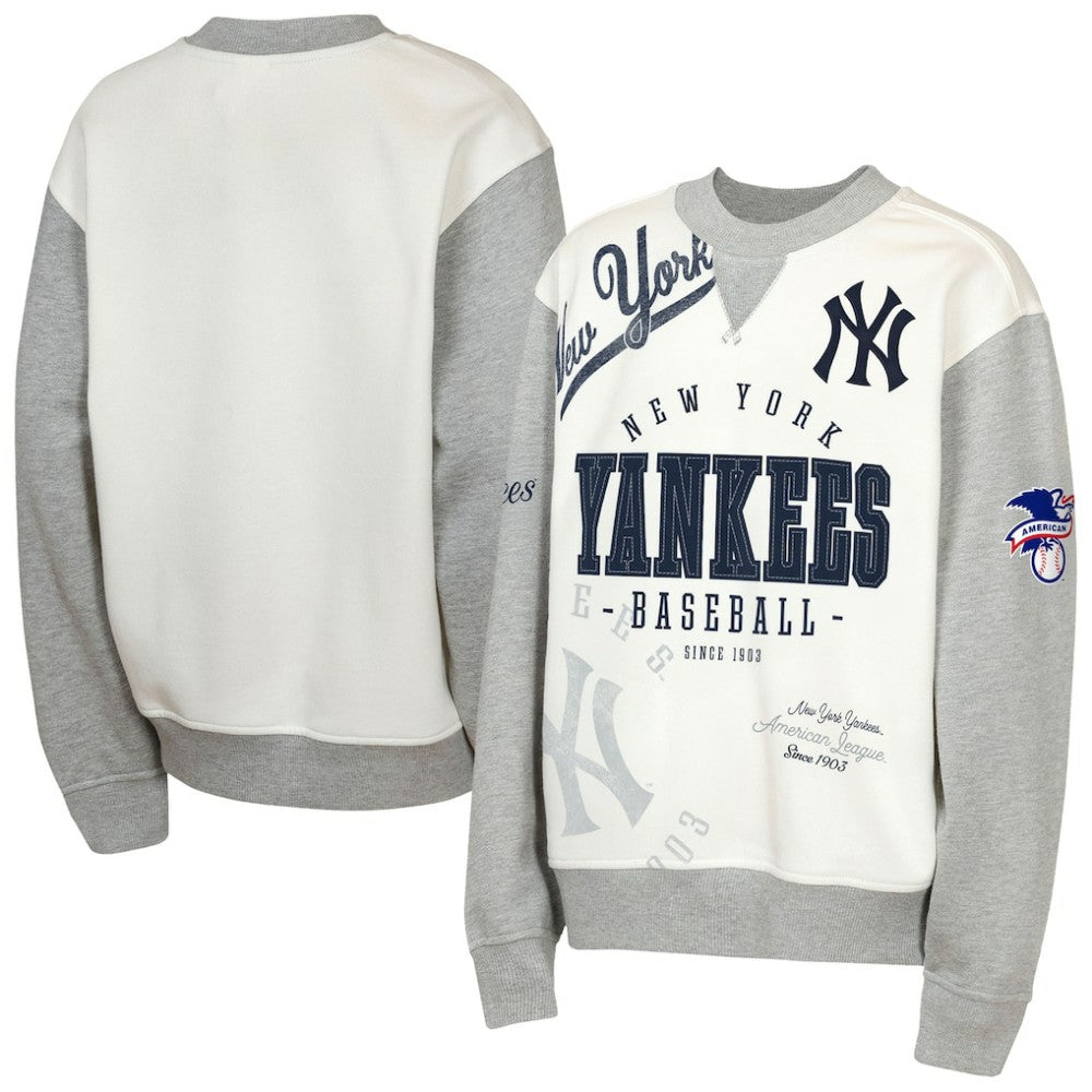New York Yankees Outerstuff Youth Big League Power Hit Fleece Sweatshirt - Cream/Gray Sweatshirts