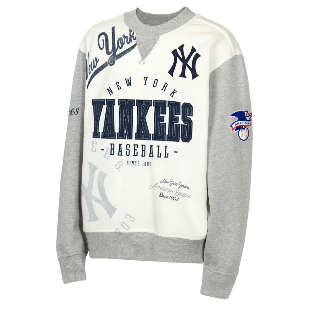 New York Yankees Outerstuff Youth Big League Power Hit Fleece Sweatshirt - Cream/Gray Sweatshirts