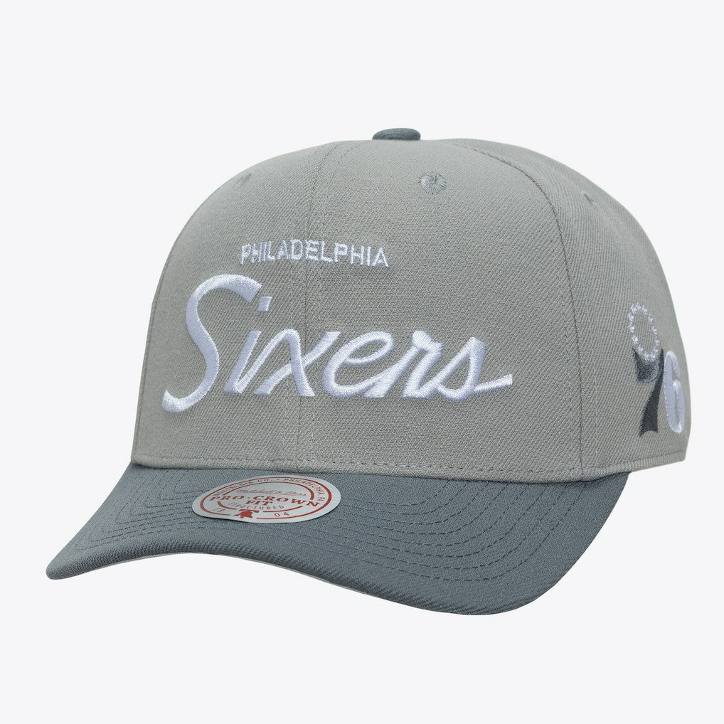 Philadelphia 76ers Thunderstorm Head Coach Pro Crown Snapback Hat Gray - Mitchell & Ness