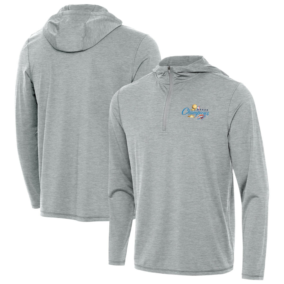 Oklahoma City Thunder Antigua 2025 NBA Finals Champions Tidy Quarter-Zip Hoodie Heather Gray outlet