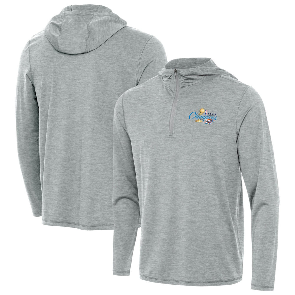 Oklahoma City Thunder Antigua 2025 NBA Finals Champions Tidy Quarter-Zip Hoodie Heather Gray outlet