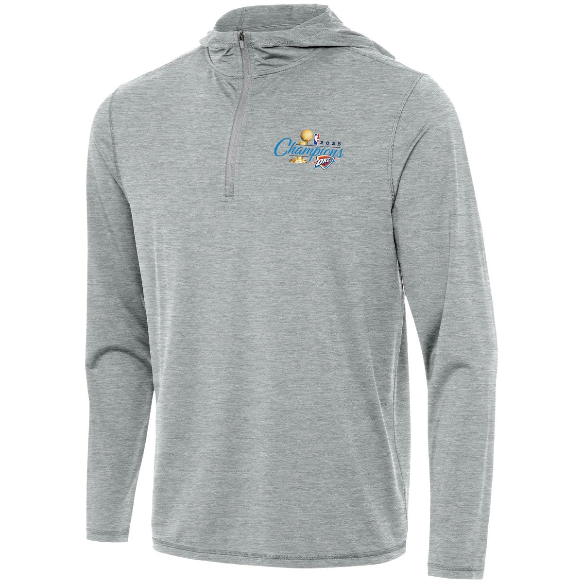 Oklahoma City Thunder Antigua 2025 NBA Finals Champions Tidy Quarter-Zip Hoodie Heather Gray outlet