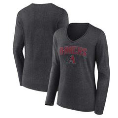 Arizona Diamondbacks Women's Team Lockup Long Sleeve V-Neck T-Shirt - Charcoal T-shirts