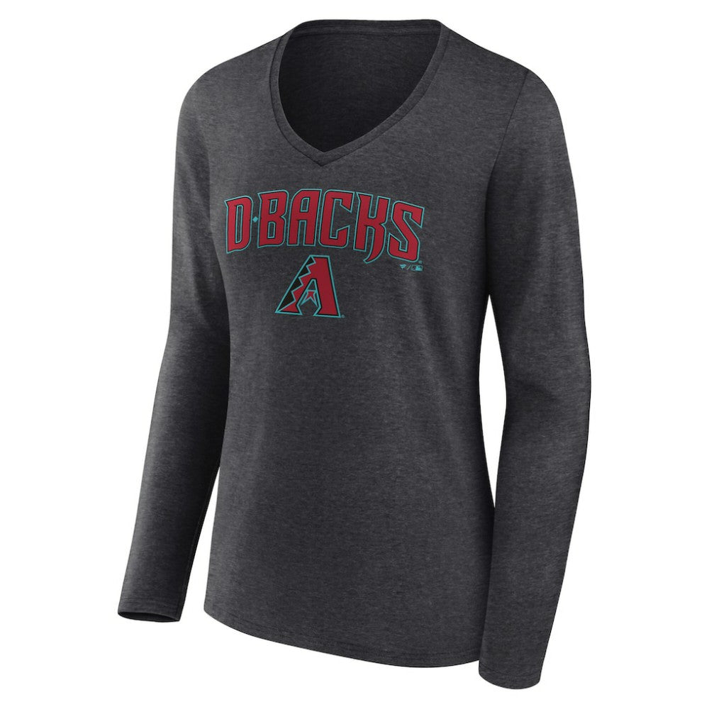 Arizona Diamondbacks Women's Team Lockup Long Sleeve V-Neck T-Shirt - Charcoal T-shirts