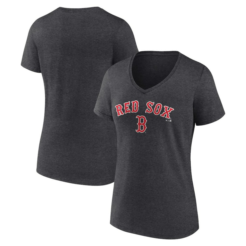 Boston Red Sox Women's Team Lockup V-Neck T-Shirt - Charcoal T-shirts