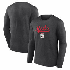 Cincinnati Reds Team Lockup Long Sleeve T-Shirt - Charcoal T-shirts