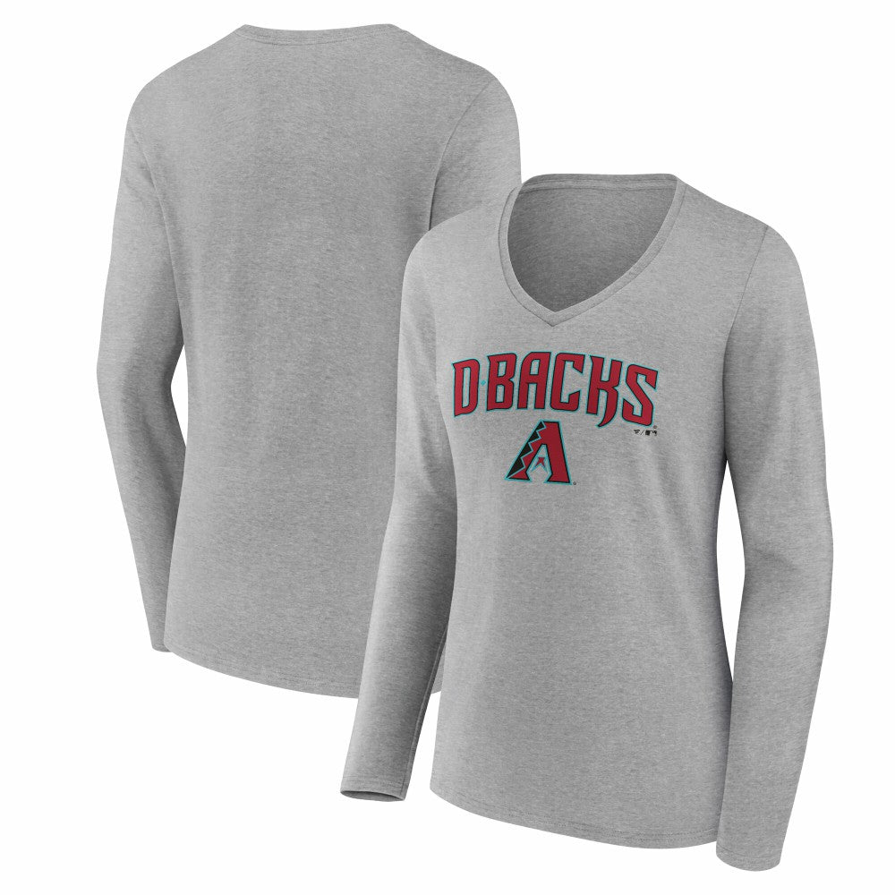Arizona Diamondbacks Women's Team Lockup Long Sleeve V-Neck T-Shirt - Gray T-shirts