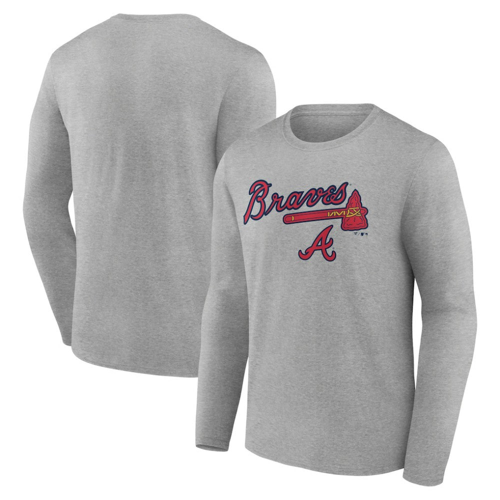 Atlanta Braves Team Lockup Long Sleeve T-Shirt - Gray T-shirts