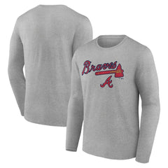 Atlanta Braves Team Lockup Long Sleeve T-Shirt - Gray T-shirts