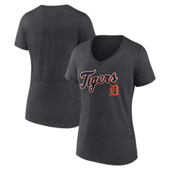 Detroit Tigers Women's Team Lockup V-Neck T-Shirt - Charcoal T-shirts