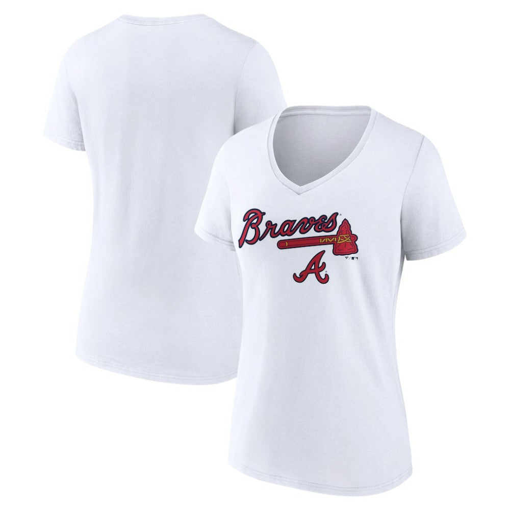 Atlanta Braves Women's Team Lockup V-Neck T-Shirt - White T-shirts