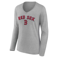 Boston Red Sox Women's Team Lockup Long Sleeve V-Neck T-Shirt - Gray T-shirts