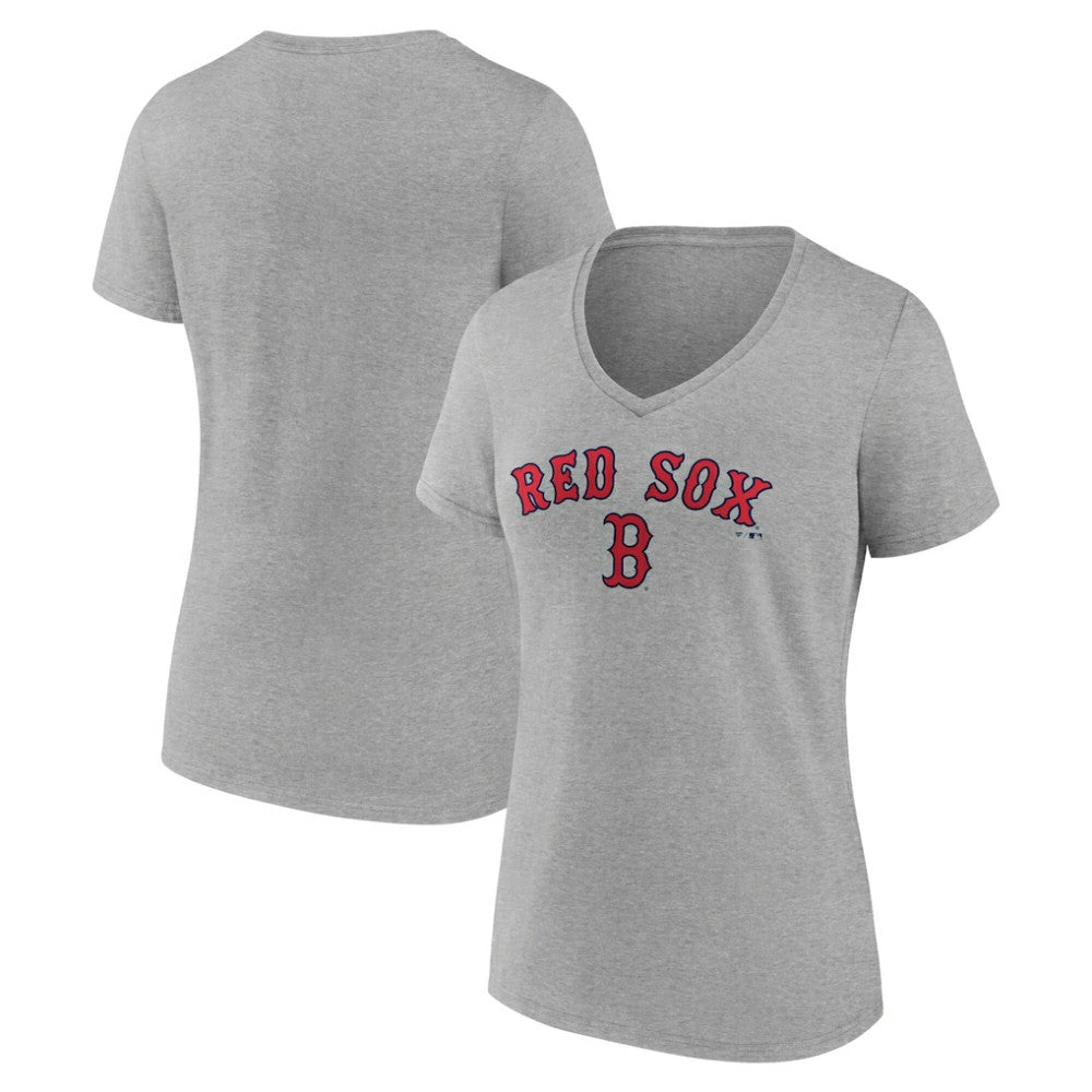 Boston Red Sox Women's Team Lockup V-Neck T-Shirt - Gray T-shirts