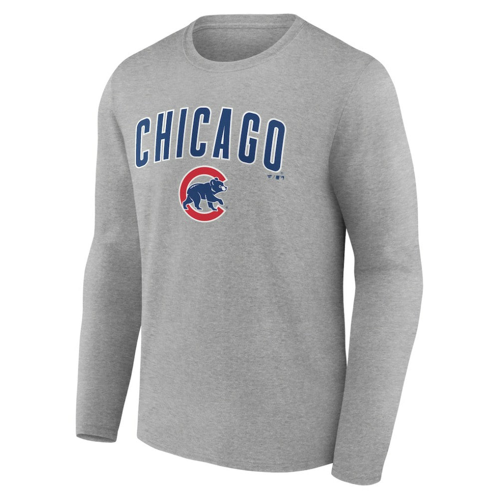 Chicago Cubs Team Lockup Long Sleeve T-Shirt - Gray T-shirts