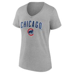 Chicago Cubs Women's Team Lockup V-Neck T-Shirt - Gray T-shirts