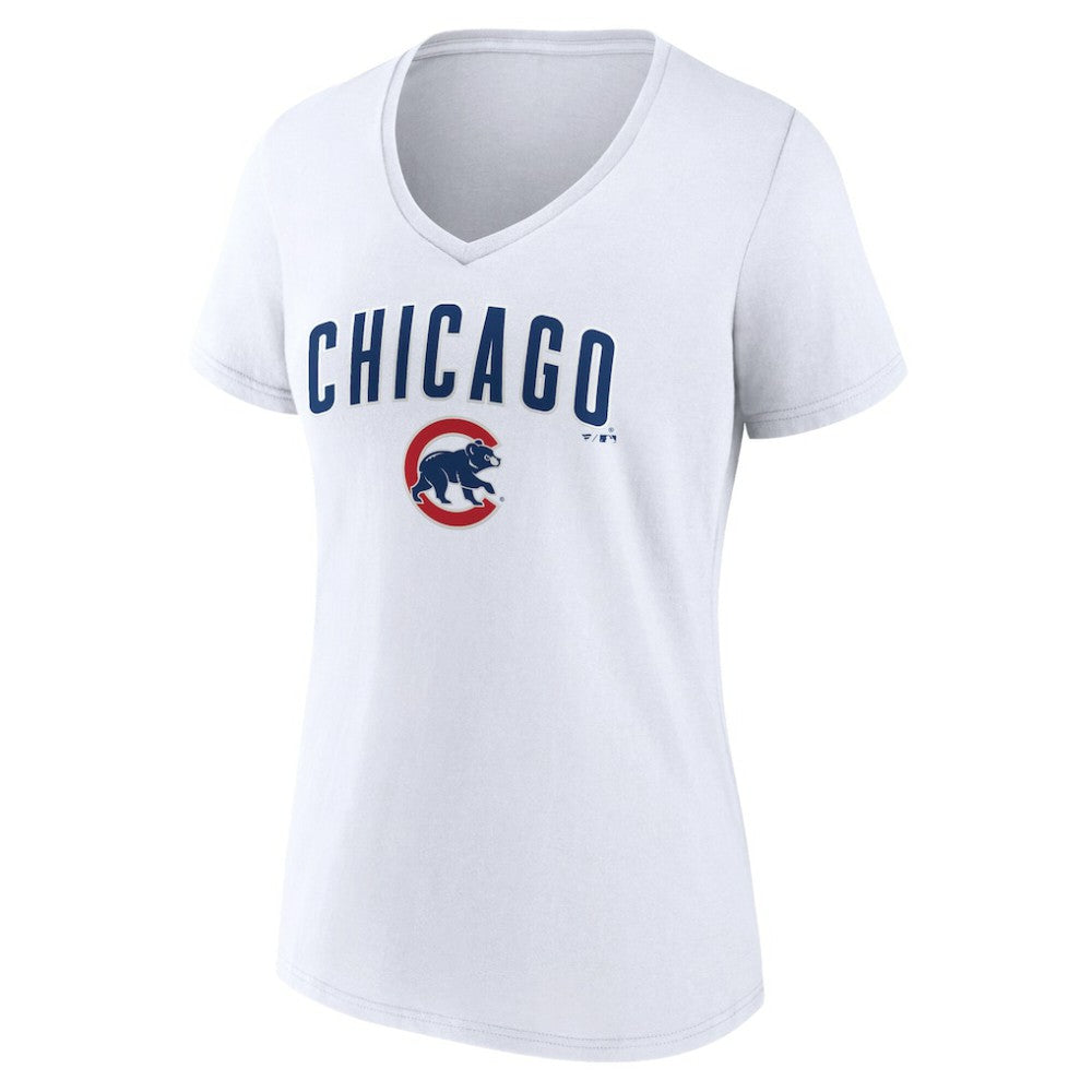 Chicago Cubs Women's Team Lockup V-Neck T-Shirt - White T-shirts