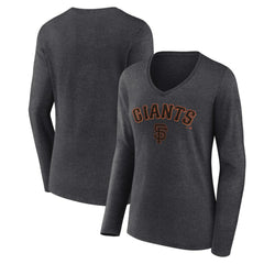 San Francisco Giants Women's Team Lockup Long Sleeve V-Neck T-Shirt - Charcoal T-shirts