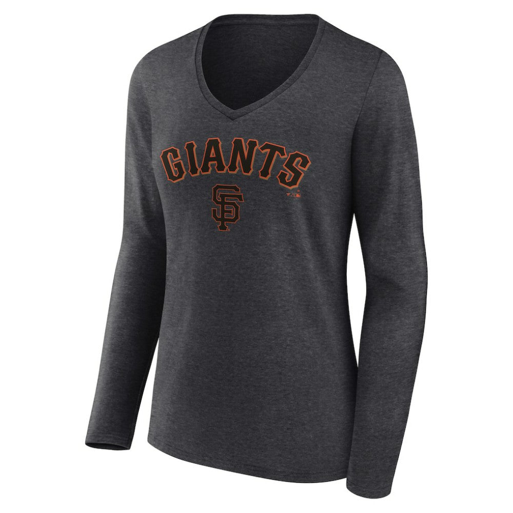 San Francisco Giants Women's Team Lockup Long Sleeve V-Neck T-Shirt - Charcoal T-shirts