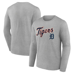 Detroit Tigers Team Lockup Long Sleeve T-Shirt - Gray T-shirts