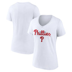 Philadelphia Phillies Women's Team Lockup V-Neck T-Shirt - White T-shirts