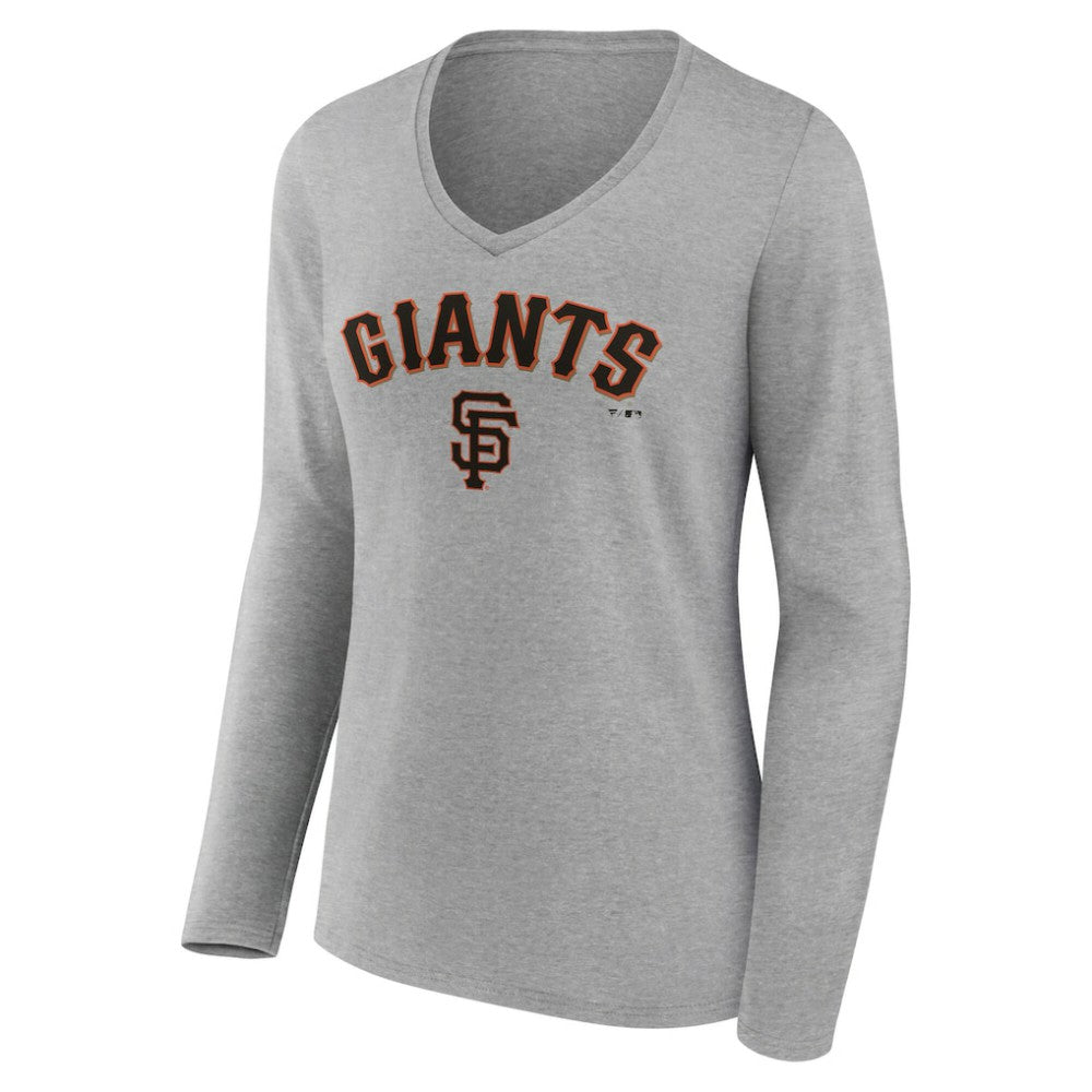 San Francisco Giants Women's Team Lockup Long Sleeve V-Neck T-Shirt - Gray T-shirts