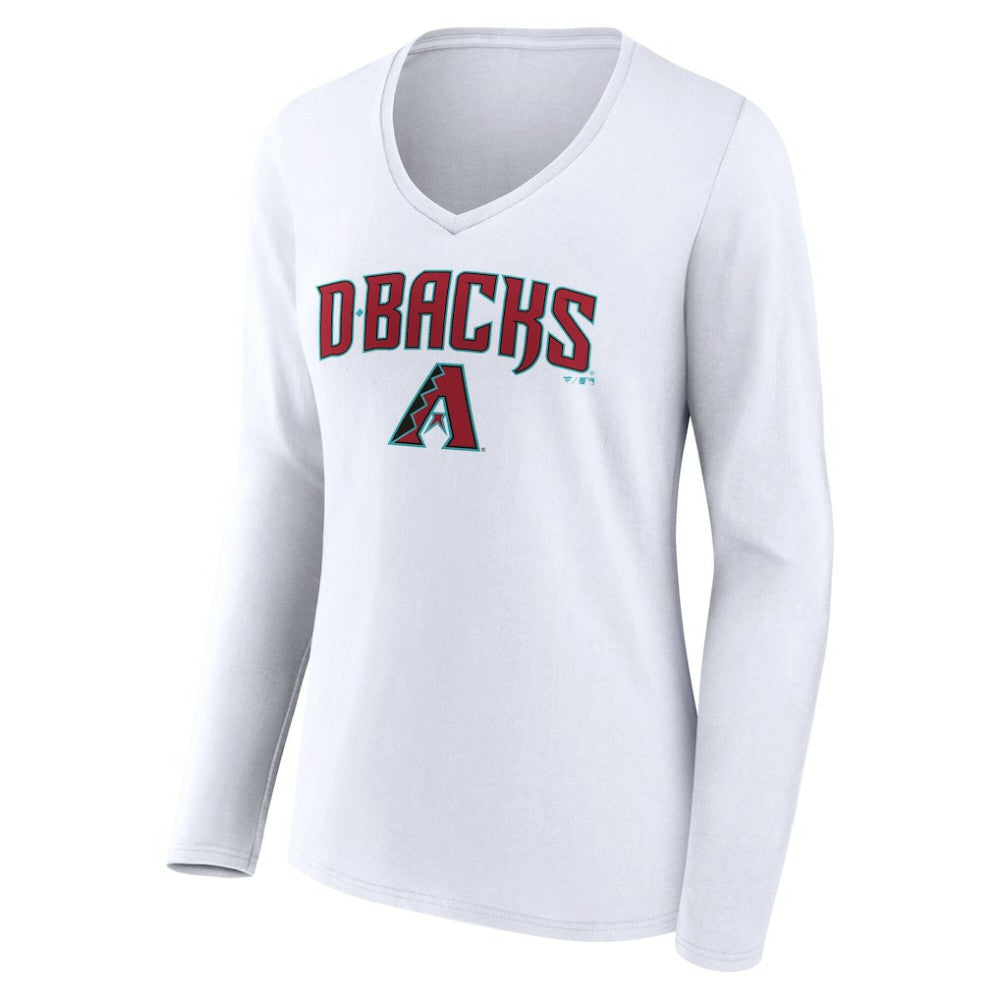 Arizona Diamondbacks Women's Team Lockup Long Sleeve V-Neck T-Shirt - White T-shirts