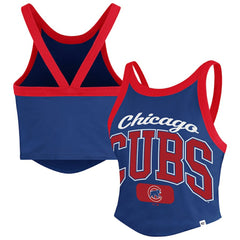 Chicago Cubs '47 Women's Trendy Team Rally Sporty Cropped Racerback Tank Top - Royal Tanks