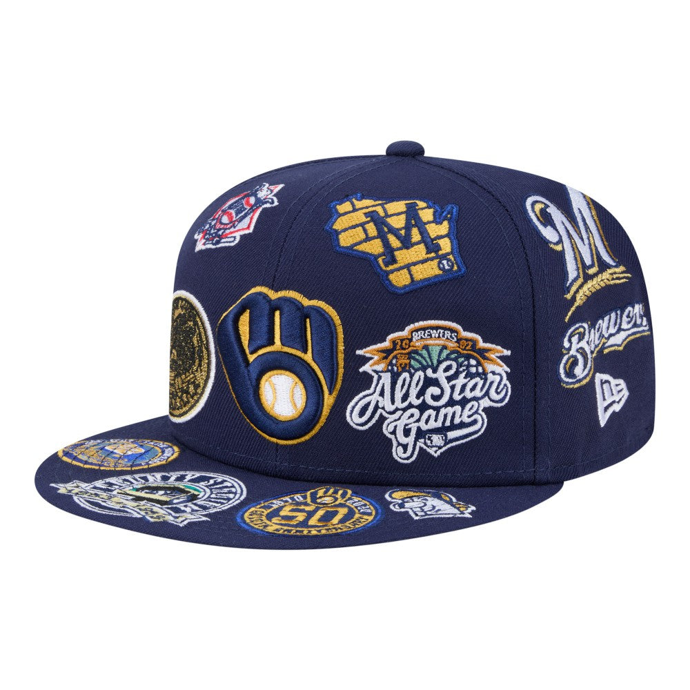 Milwaukee Brewers New Era All Over 59FIFTY Fitted Hat - Navy Hats