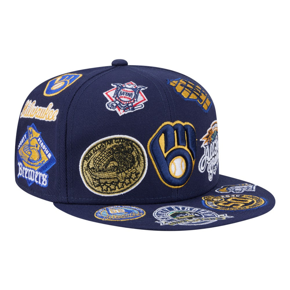 Milwaukee Brewers New Era All Over 59FIFTY Fitted Hat - Navy Hats