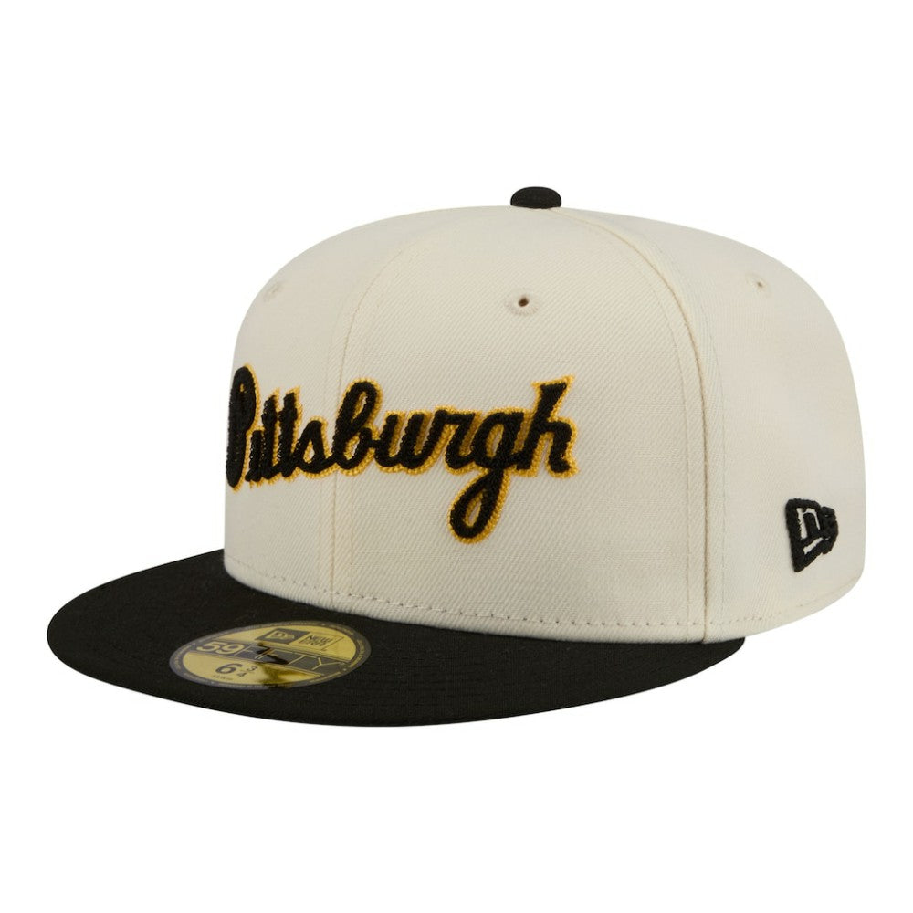 Pittsburgh Pirates New Era Two-Tone Stitch 59FIFTY Fitted Hat - Cream Hats