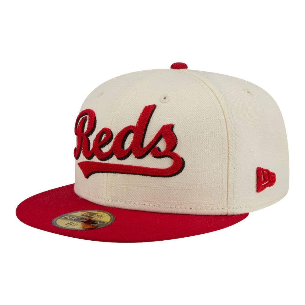 Cincinnati Reds New Era Two-Tone Stitch 59FIFTY Fitted Hat - Cream Hats