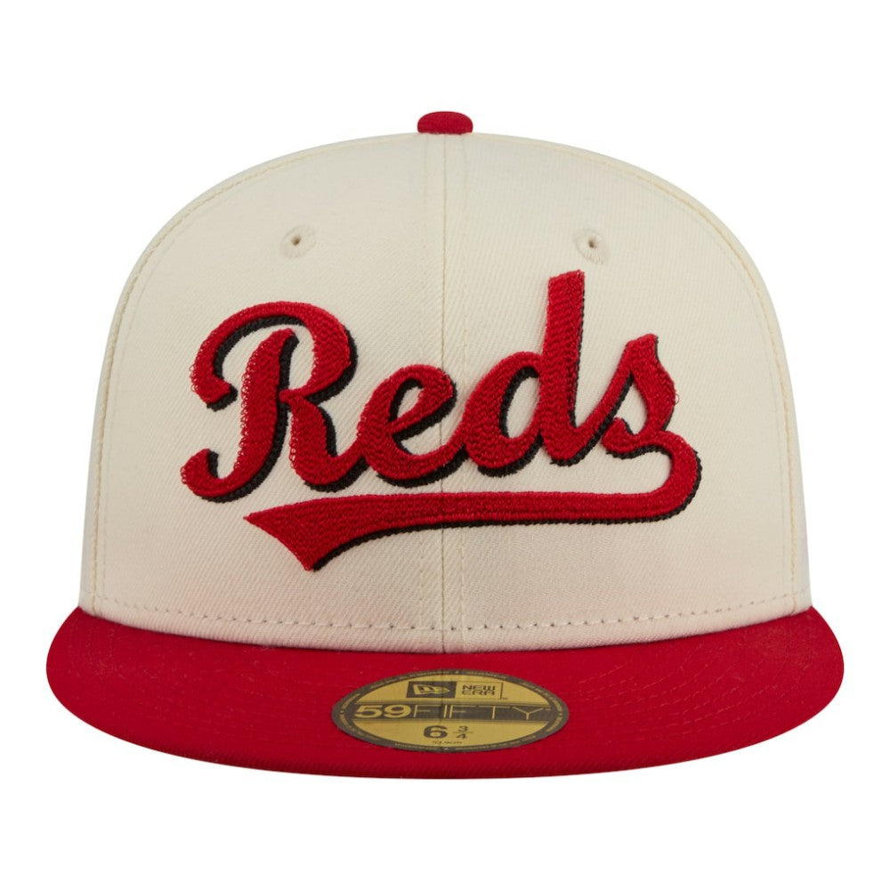 Cincinnati Reds New Era Two-Tone Stitch 59FIFTY Fitted Hat - Cream Hats