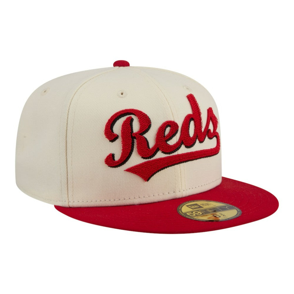 Cincinnati Reds New Era Two-Tone Stitch 59FIFTY Fitted Hat - Cream Hats