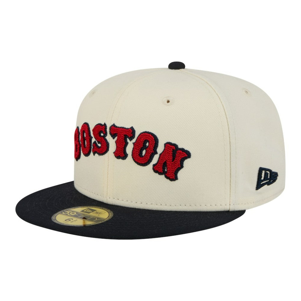 Boston Red Sox New Era Two-Tone Stitch 59FIFTY Fitted Hat - Cream Hats