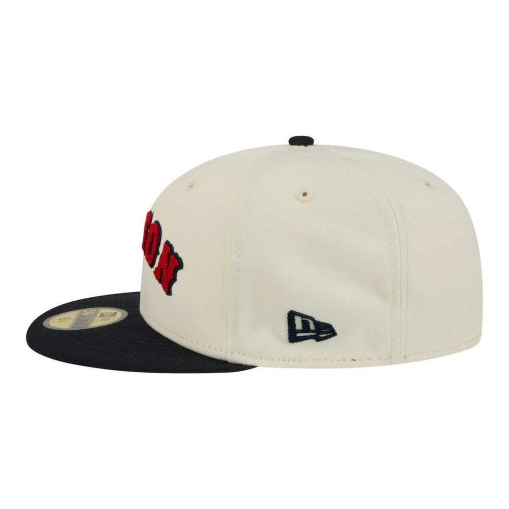 Boston Red Sox New Era Two-Tone Stitch 59FIFTY Fitted Hat - Cream Hats