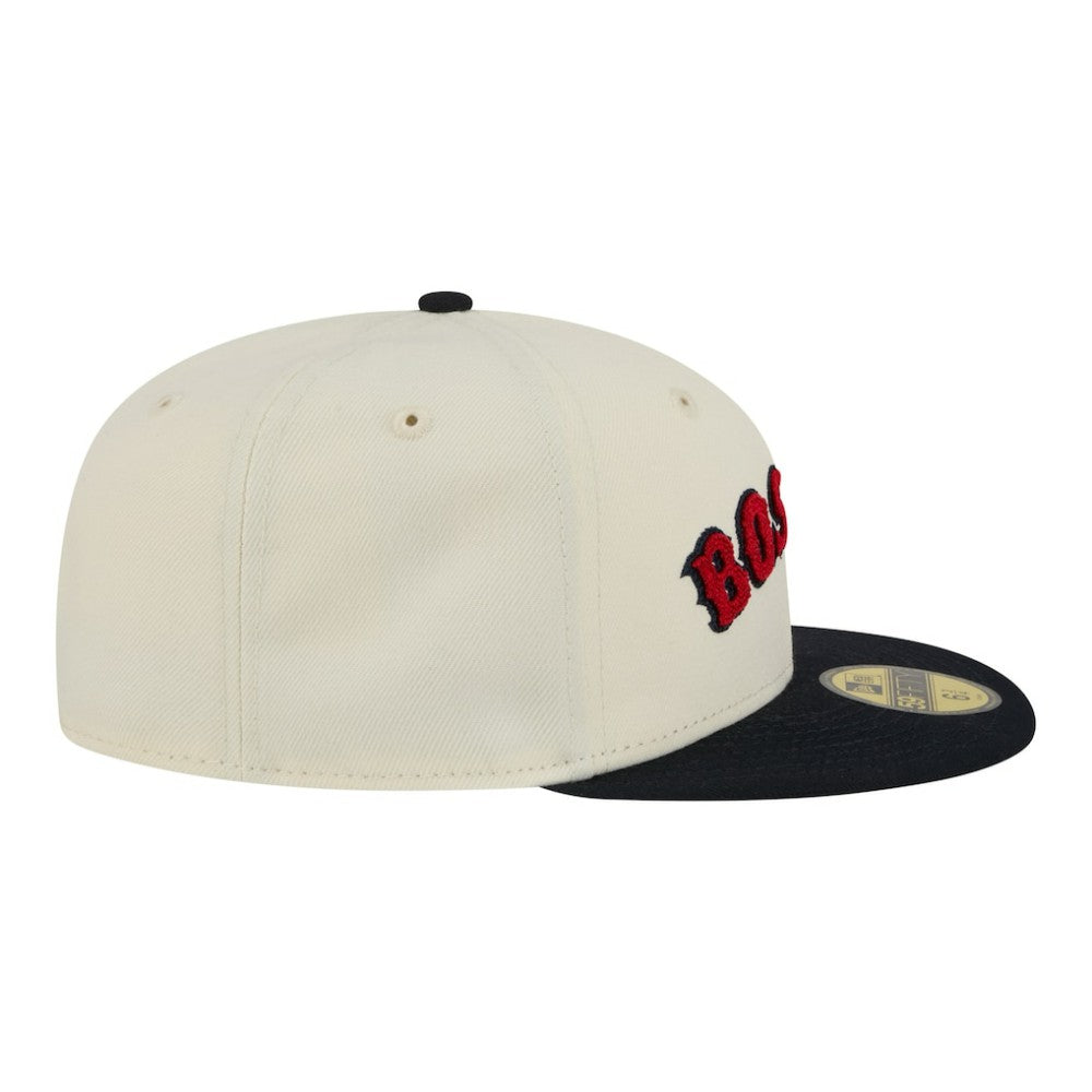 Boston Red Sox New Era Two-Tone Stitch 59FIFTY Fitted Hat - Cream Hats