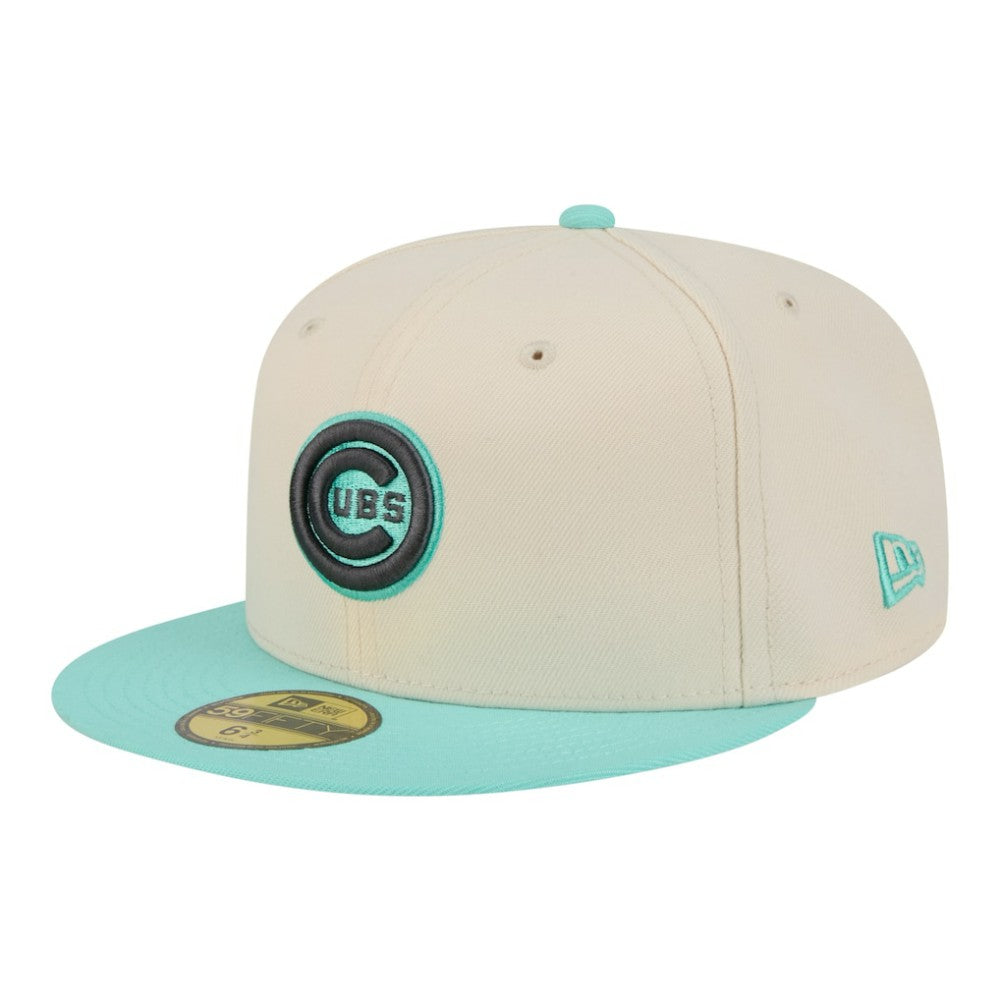 Chicago Cubs New Era Two-Tone Color Pack 59FIFTY Fitted Hat - Light Beige/Turquoise Hats