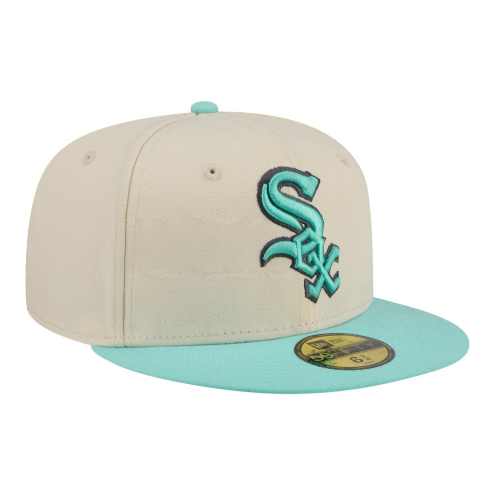 Chicago White Sox New Era Two-Tone Color Pack 59FIFTY Fitted Hat - Light Beige/Turquoise Hats