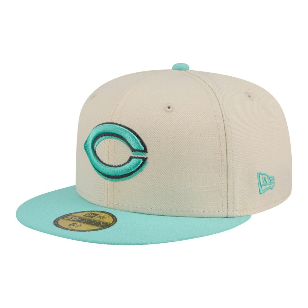 Cincinnati Reds New Era Two-Tone Color Pack 59FIFTY Fitted Hat - Light Beige/Turquoise Hats